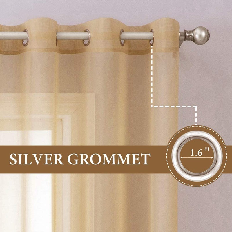 MIULEE 2 Panels Solid Color Taupe Brown Sheer Curtains Elegant Grommet Window Voile Panels/Drapes/Treatment for Bedroom Living Room (54X84 Inch) - Image 2